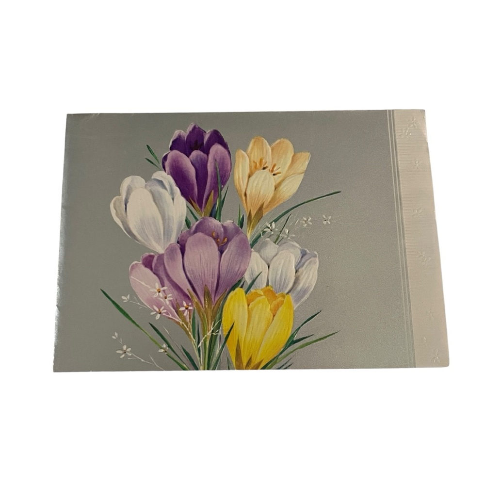 Unused Vintage Easter Greeting Card Glossy Crocus Silver Quaint Shop Original